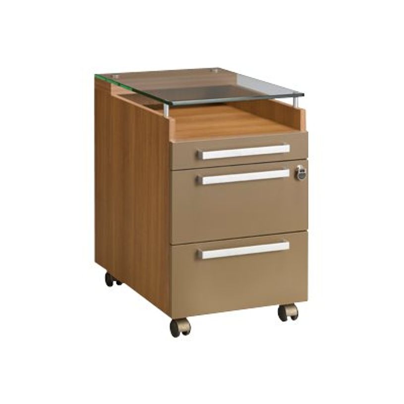 3483600012326-Caisson mobile SLIVER - Profondeur 62 cm - 2 tiroirs + 1 tiroir plumier - Top en verre trem-P_79356209_1-0