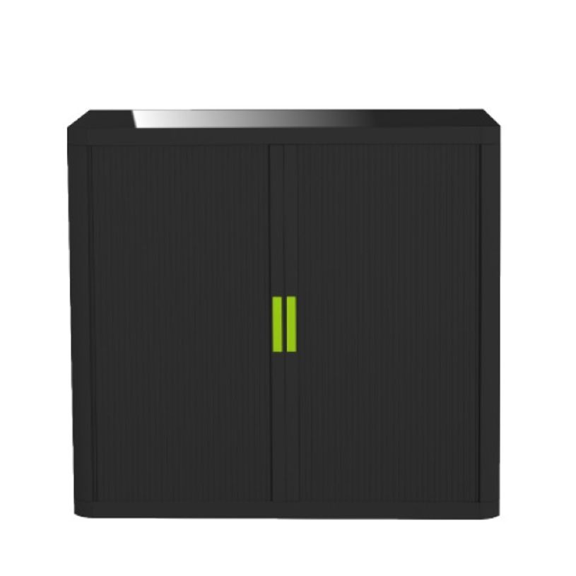 3660141929287-Armoire basse à rideaux EASY OFFICE - 110 x 104 x 41,5 cm - Corps et rideaux noir - Poign