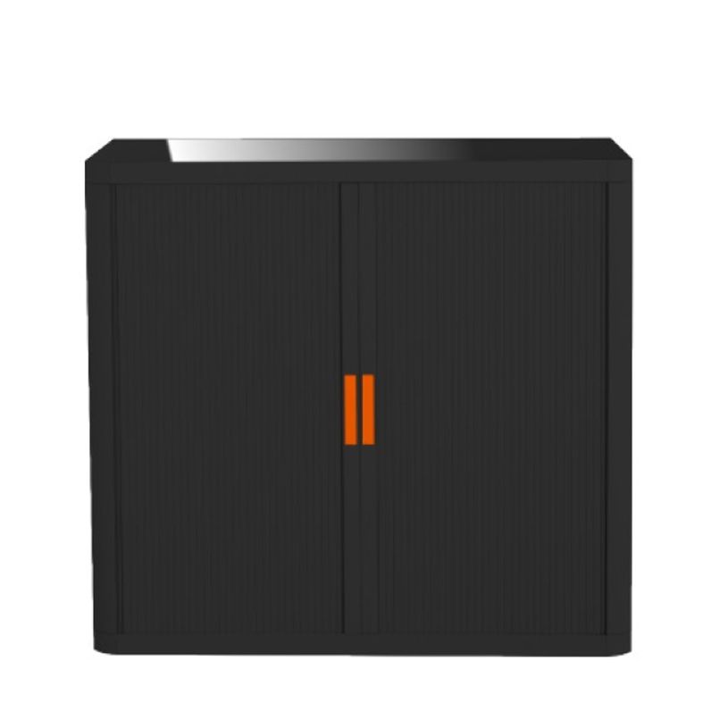0000000092951-Armoire basse à rideaux EASY OFFICE - 110 x 104 x 41,5 cm - Corps et rideaux noir - Poign