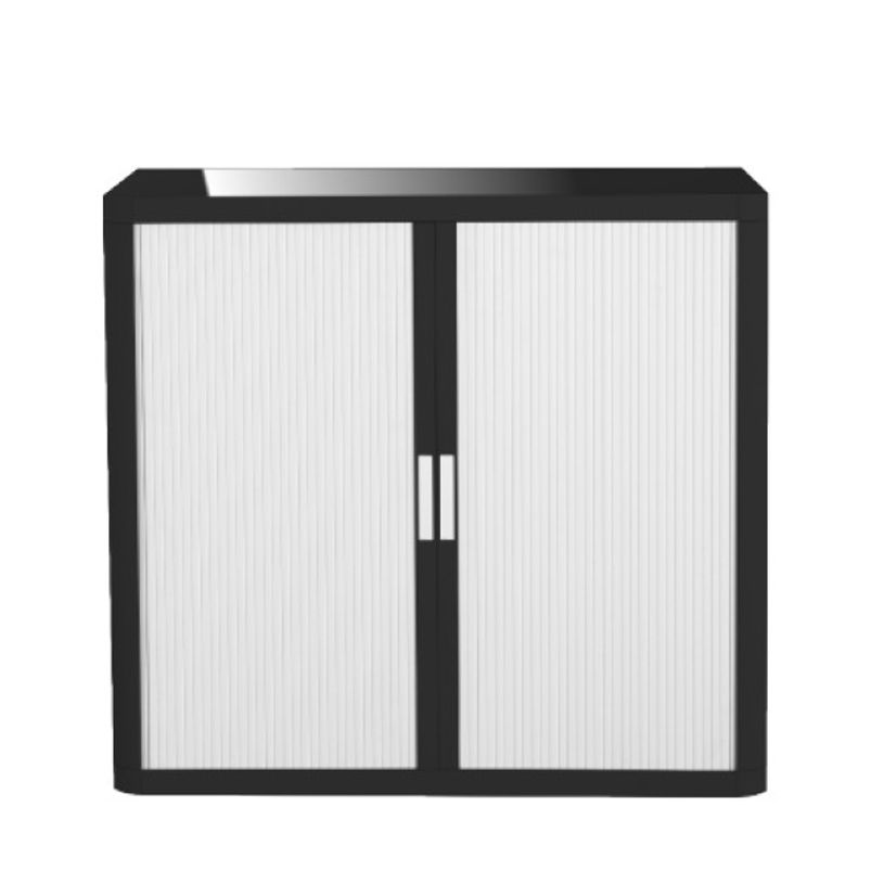 3660141931167-Armoire basse à rideaux EASY OFFICE - 110 x 104 x 41,5 cm - Corps noir - Rideaux et poign