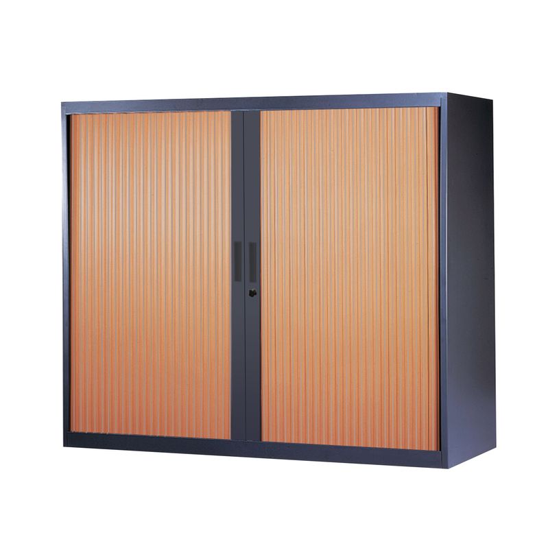 3700339871438-Armoire basse à rideaux - L120  x H105 x P43 cm - 2 tablettes - corps anthracite / porte m-P_79367698_1-0