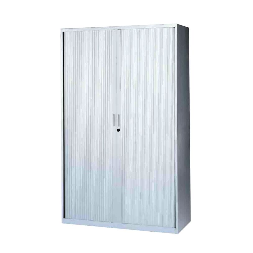 0000793677069-Armoire haute à rideaux - L120  x H198 x P43 cm - 4 tablettes - gris clair-P_79367706_1-0