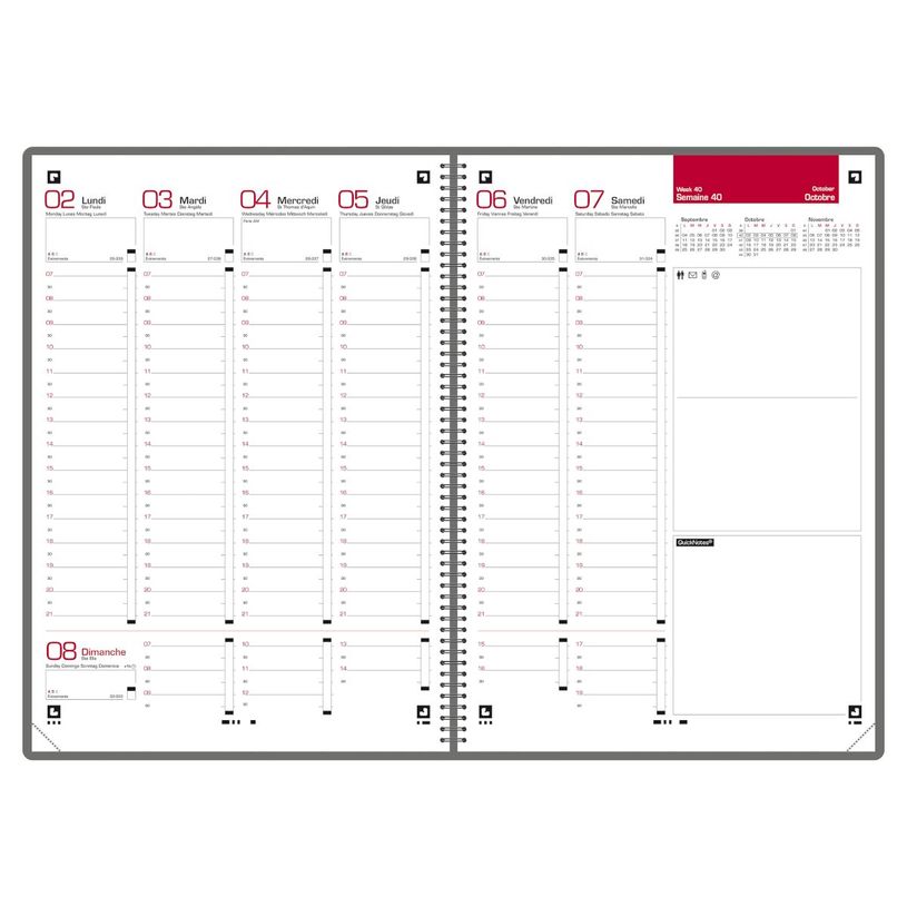 3147284770216-Agenda à élastique Office - 1 semaine sur 2 pages - 15 x 21 cm - gris/rouge - Oxford--2