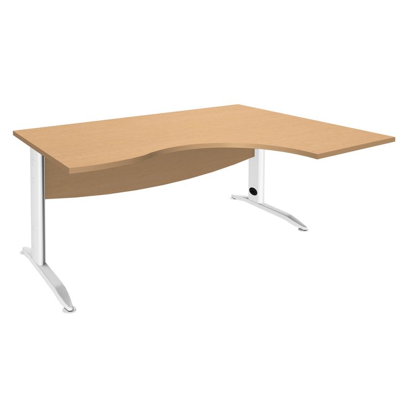 2012348122250-Bureau compact à droite IDRA - L160 cm - Pieds blanc - Plateau imitation Hêtre (Pieds de renfort obligato-P_79376947_1-0