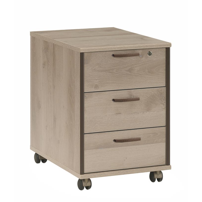 3483600448439-Caisson mobile MAMBO - Profondeur 60 cm - 3 tiroirs - Chêne/chocolat-P_79381467_1-0