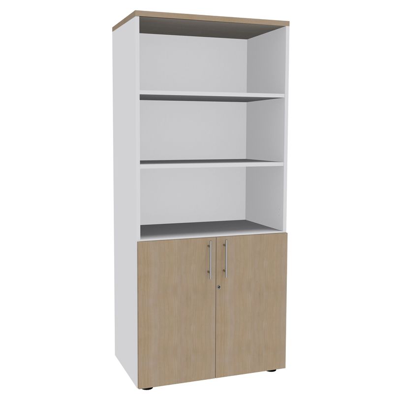 3253310147560-Armoire Bibliothèque haute INEO/LEVEL/STEELY/WOODY - Corps blanc - Portes et dessus Chêne-P_79395871_1-0
