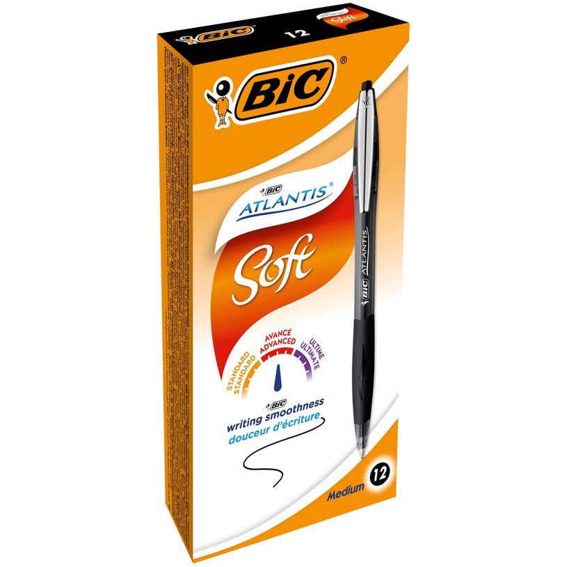 3086123307582-BIC ATLANTIS Soft - 12 Stylos à bille - noir - rétractable-P_79402230_1-0
