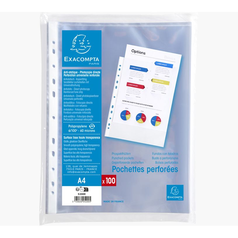 3130630052005-Exacompta - 100 Pochettes perforées - A4 - PP lisses - cristal 6/100E-P_79404335_5-4