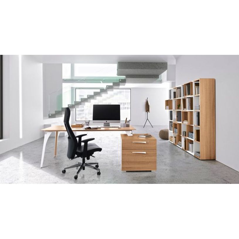 3483600598226-Bibliothèque XENON - L75 x H188 x P36 - Blanc/merisier italien (côtés de finition non co-P_79406864_2-1