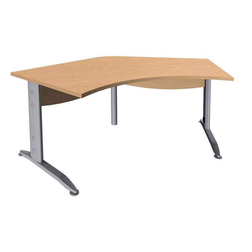 3253310149823-Bureau symétrique 120° IDRA - L185 cm - Pieds aluminium - plateau imitation Hêtre-P_79408611_1-0