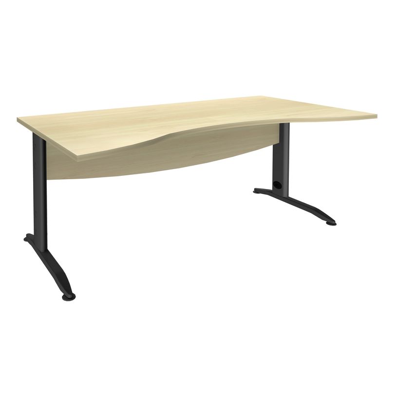 3253310150355-Bureau double vague symétrique IDRA - L180 cm - Pieds anthracite - plateau imitation Erabl-P_79408664_1-0