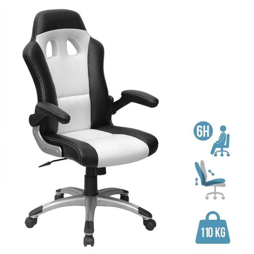 3700339876983-Fauteuil gamer RACER - accoudoirs rabattables - noir et blanc-P_79408870_1-0