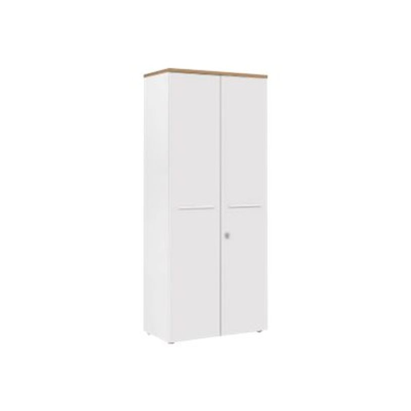 2012349335949-Armoire hautes YES ! - L80 x H187 x P42 - 2 portes - Façade blanche - Dessus merisier-P_79409689_1-0