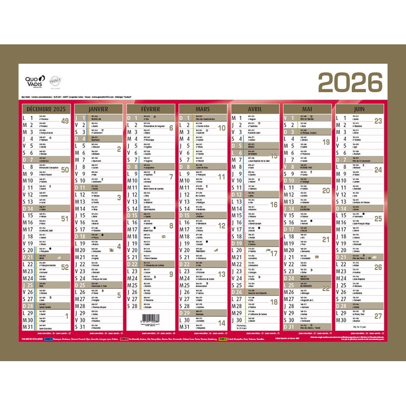 3371017525389-Quo Vadis - Calendrier bancaire 7 mois par face - 40,5 x 55 cm - or--0