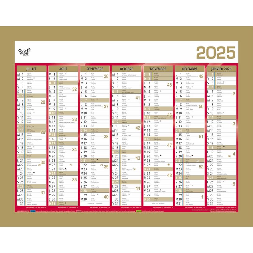 3371017525365-Quo Vadis - Calendrier bancaire 7 mois par face - 33 x 43 cm - or-P_79410343_2-1