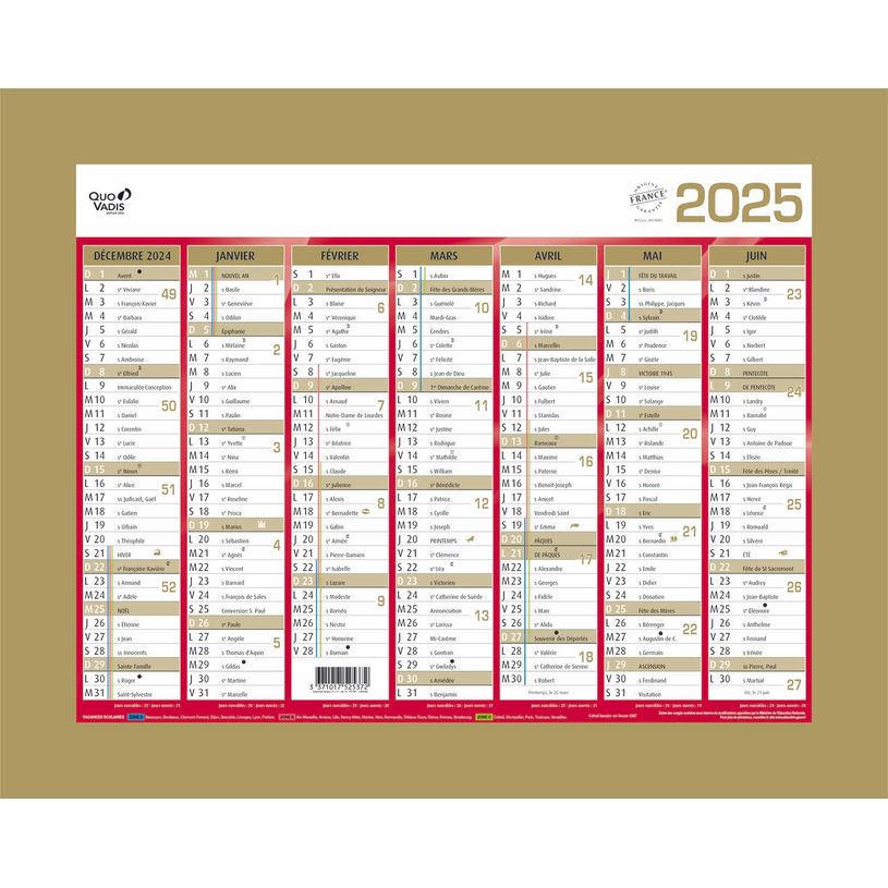 3371017525372-Quo Vadis - Calendrier bancaire 7 mois par face - 21 x 27 cm - or-P_79410344_1-0