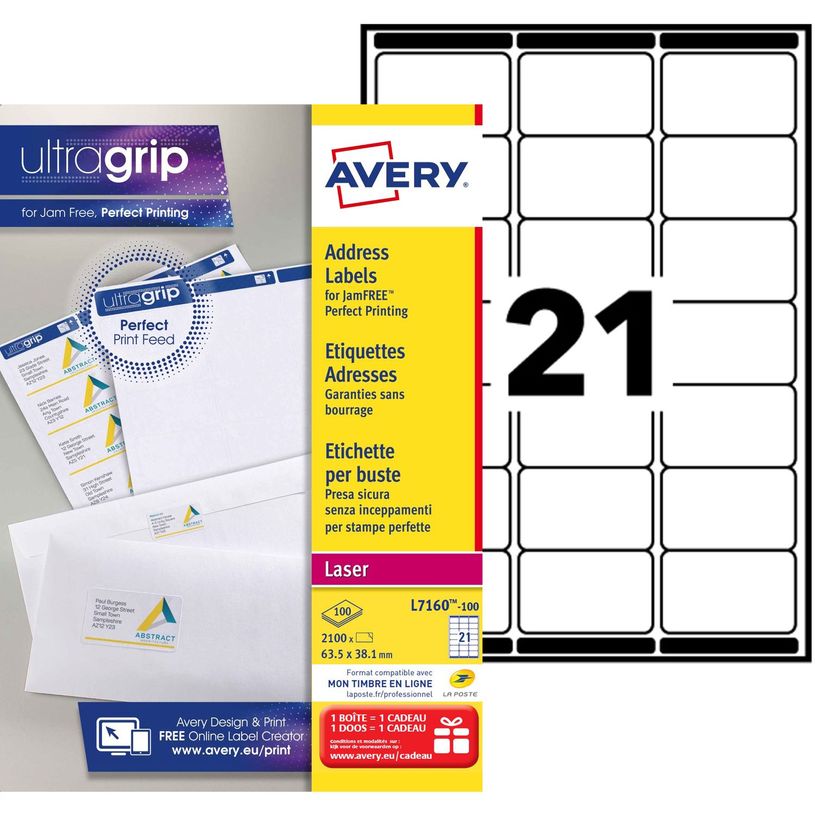 3266550260210-Avery - 2100 Étiquettes adresse blanches - 63,5 x 38,1 mm - Impression laser - réf L7160--P_79413470_1-0
