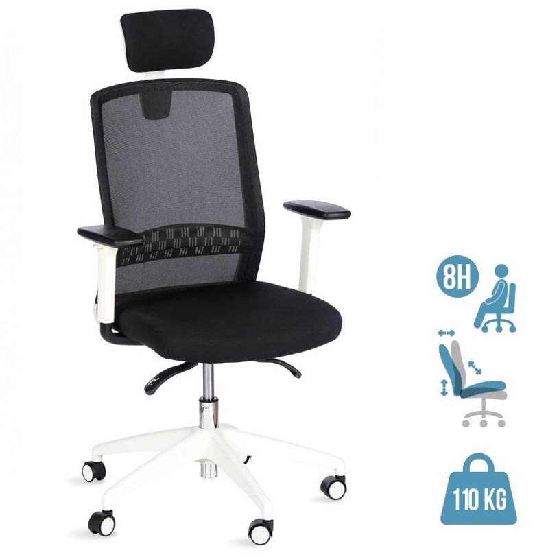 3760185028653-Fauteuil de bureau SCOTT - accoudoirs réglables - appuie-tête réglable - noir base blanc-P_79417782_1-0