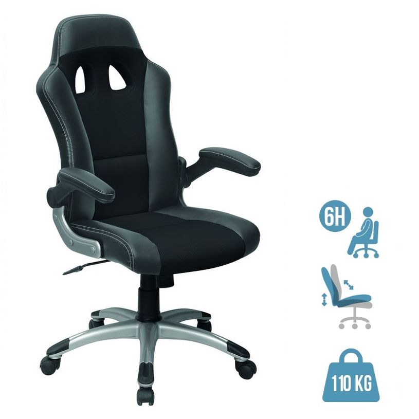 3700339879946-Fauteuil gamer RACER - accoudoirs rabattables - noir-P_79419892_1-0