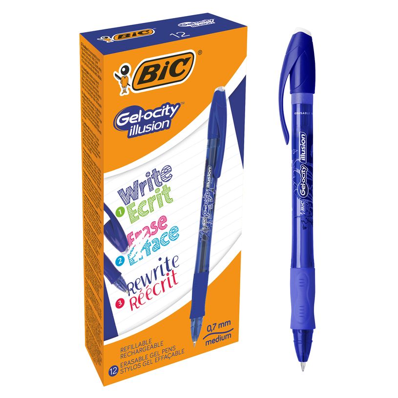 3086123460119-Bic Gelocity Illusion - Pack de 12 rollers effaçables - 0,7 mm - bleu-P_79429696_3-0