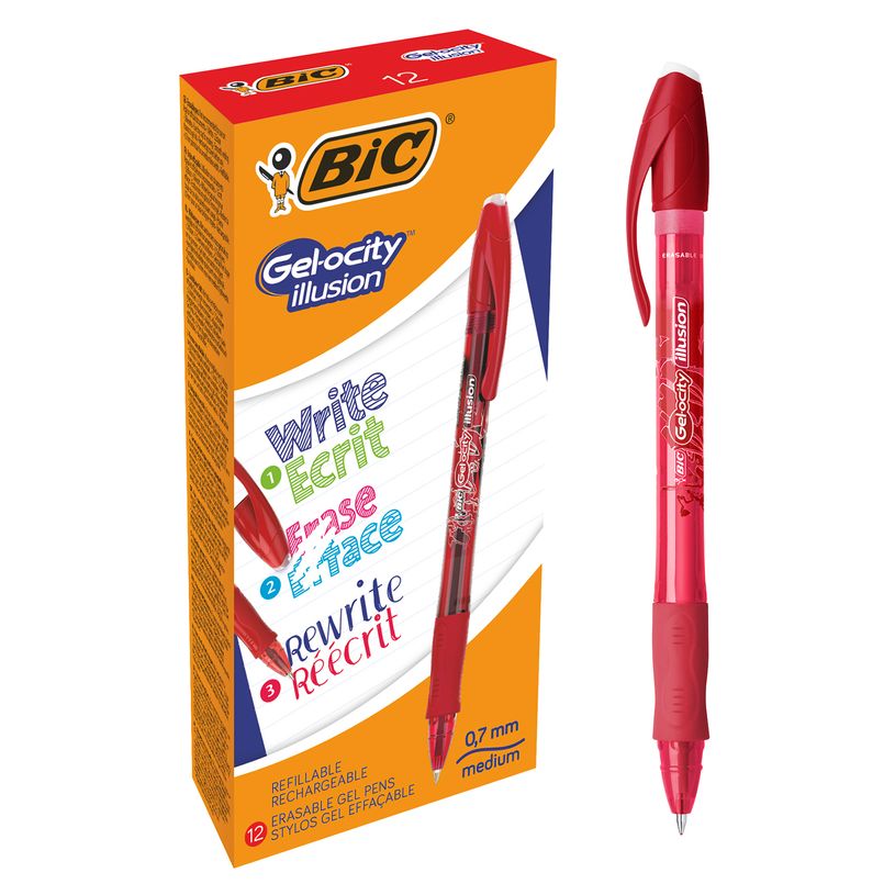 3086123460133-Bic Gelocity Illusion - Pack de 12 rollers effaçables - 0,7 mm - rouge-P_79429698_3-0