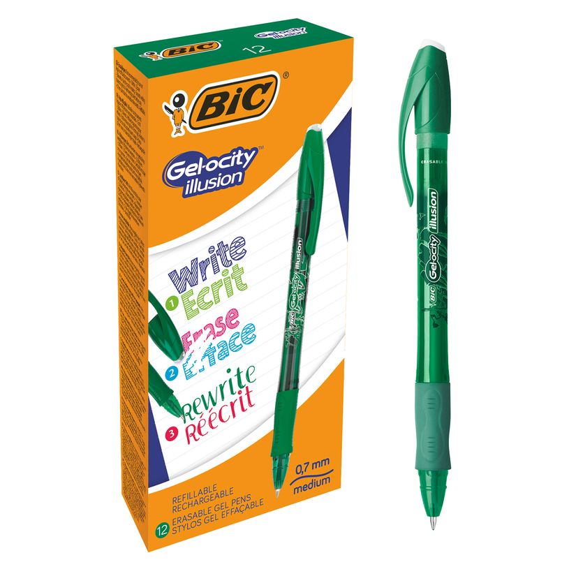 3086123460140-Bic Gelocity Illusion - Pack de 12 rollers effaçables - 0,7 mm - vert-P_79429699_3-0