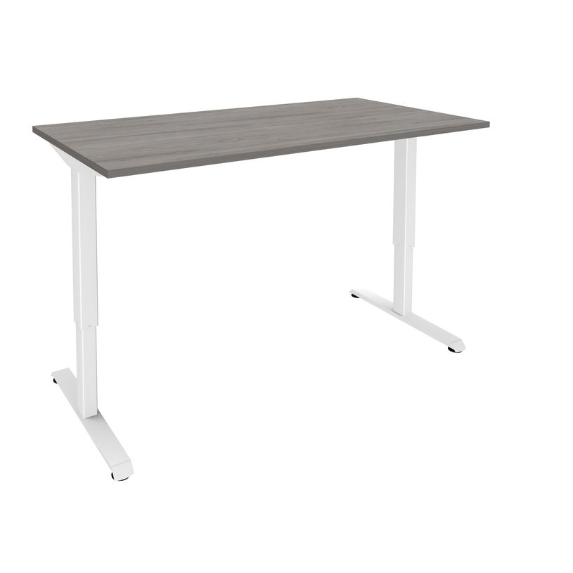 3253310160064-Bureau LEVEL - Bureau éléctrique - L160 - pied blanc - plateau Imitation Chêne gris-P_79429790_1-0