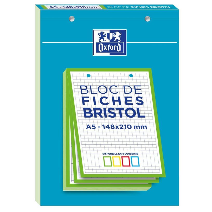 3020120120638-Oxford - Pack de 30 Fiches Bristol - A5 - petits carreaux - perforées - 4 couleurs dispon-P_79431003_19-3