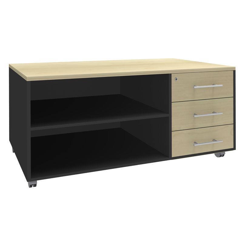 3253310146129-Console mobile EXPRIM/LOFTER/LEVEL - L120 x H63 x P60 cm - 3 tiroirs - coté anthracite - finition faça-P_79432217_1-0