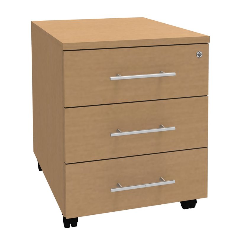 3253310160880-Caisson mobile LEVEL/STEELY/WOODY- L43 x H56 x P60 cm - 3 tiroirs - Imitation Hêtre-P_79432466_1-0