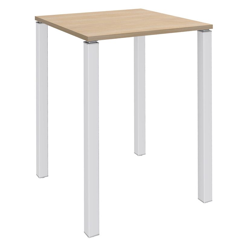 3253310158641-Table Lounge 4 pieds - L80xH105xP80 cm - Pied blanc - plateau imitation chêne clair-P_79432752_1-0