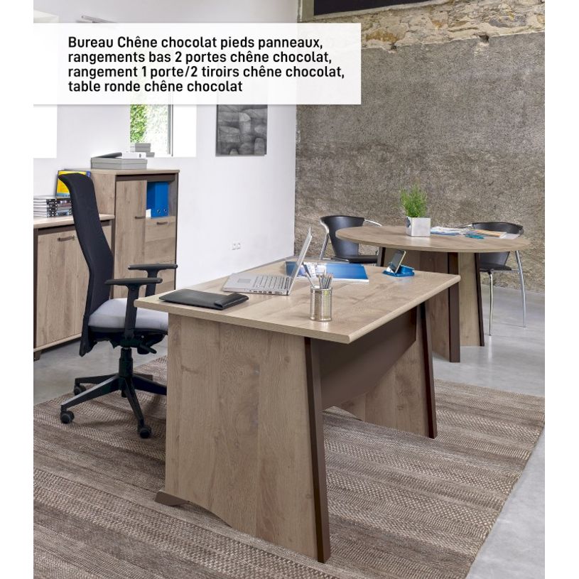 3483600874269-Bureau MAMBO - 120 cm - Pieds panneaux - Chêne/chocolat-P_79433642_4-3