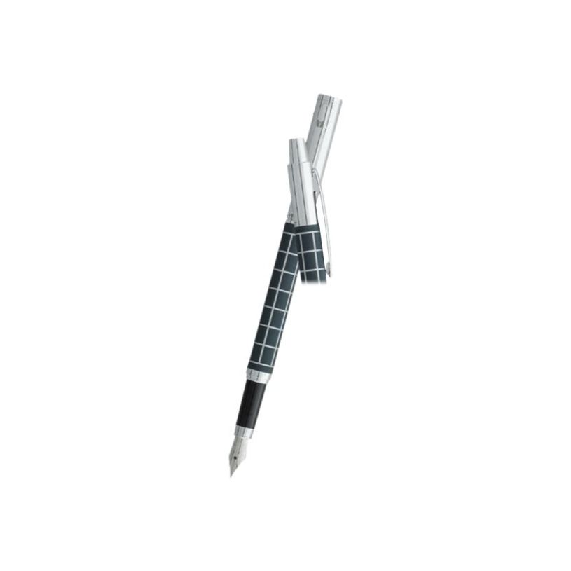 3219912644517-Vuarnet Swing Quadrillé - Stylo plume bleu satiné -P_79434048_1-0