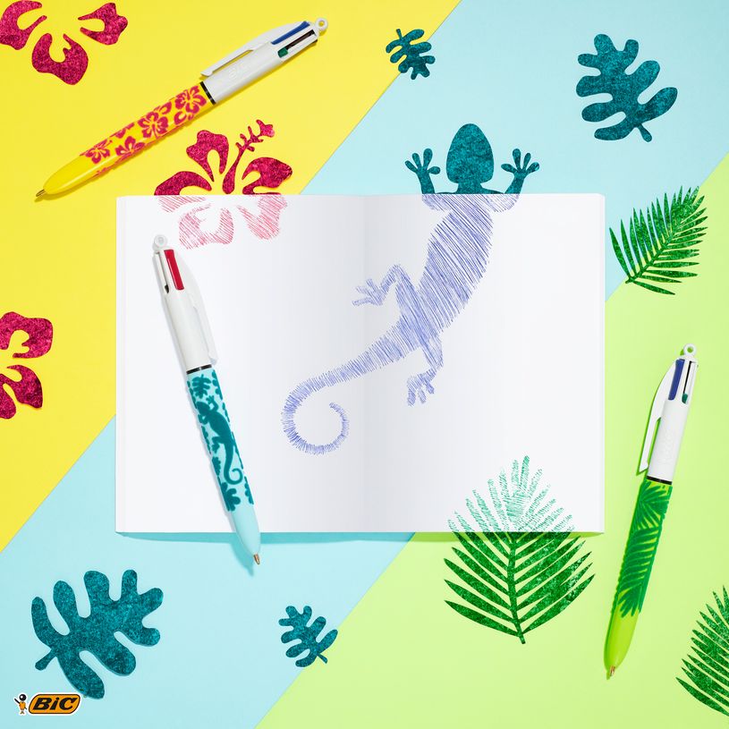 0400794382663-BIC 4 Couleurs - Stylo à bille 4 couleurs - 1 mm - corps texturé velours motif feuilles-P_79438266_5-4