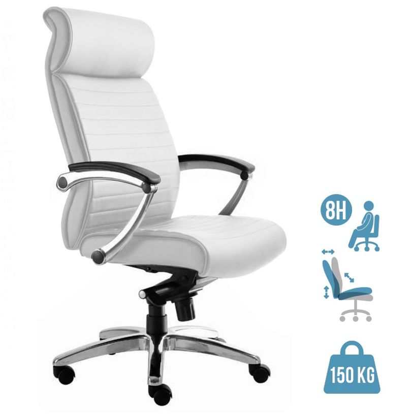 3700339883479-Fauteuil de bureau WILLIAM - accoudoirs articulés - appui-tête intégré - cuir blanc-P_79438591_1-0