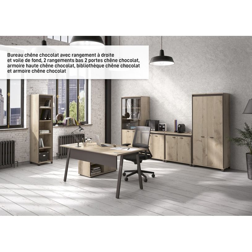 3483600940520-Bureau manager MAMBO avec retour droit - 160 cm - Chêne Sonoma/noir-P_79439521_3-1
