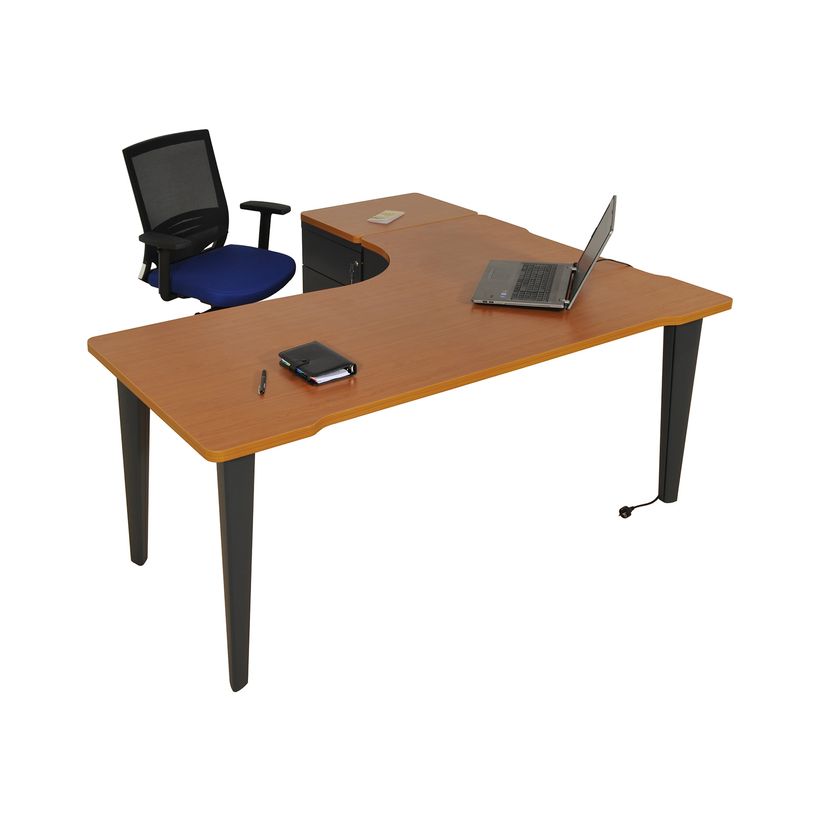 2012349455982-Bureau compact 90° à gauche EVIDENCE - Pieds anthracites - Plateau imitation merisier-P_79441380_1-0