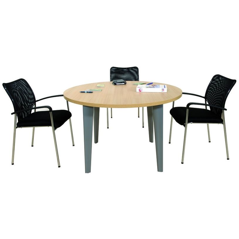 2012349456583-Table de réunion ronde EVIDENCE - 120 cm - Pieds anthracites - Plateau imitation merisier-P_79441410_1-0