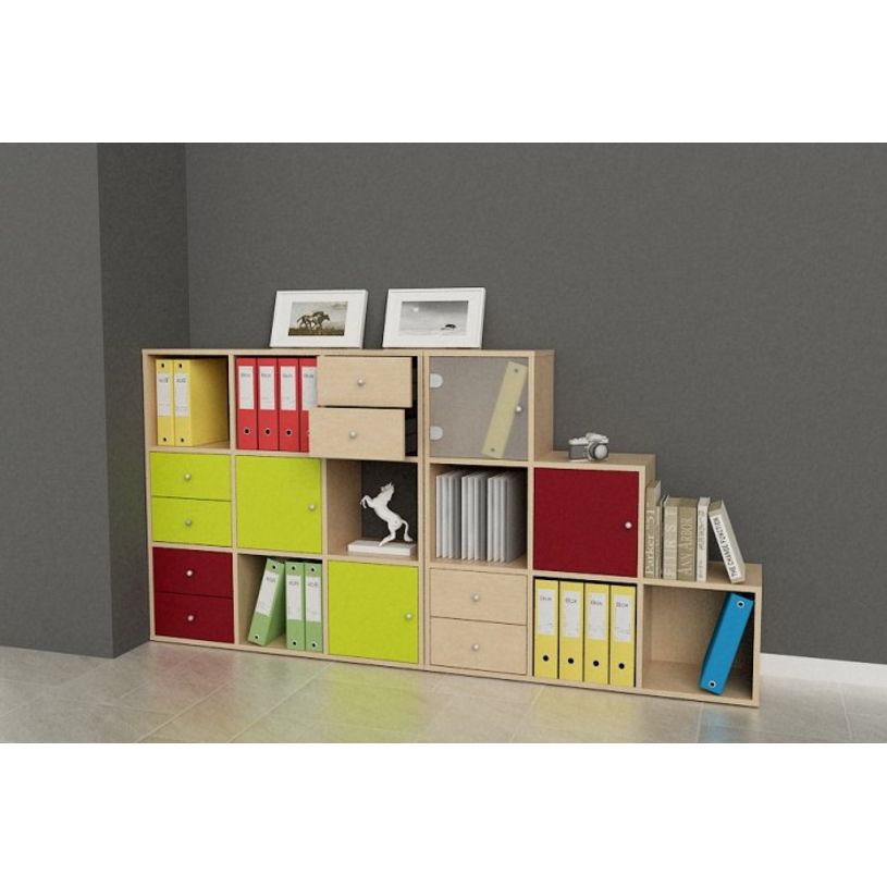 7331910014713-Bibliothèque modulaire MAXICOLOR - 3 cases - plateau imitation chêne clair-P_79441471_2-1