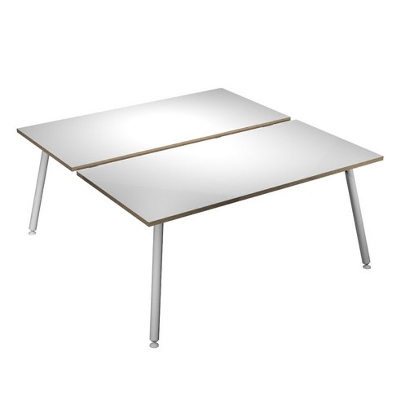 2012349510254-Bureau Bench LEONARDO - L120 x H74 x P168 - Pieds métal blancs - Blanc chants chêne-P_79441653_1-0