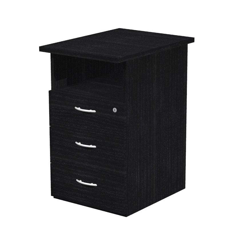 2012349513729-Caisson de bureau - Profondeur 60 cm - 1 niche et 3 tiroirs - Frêne noir-P_79441826_1-0