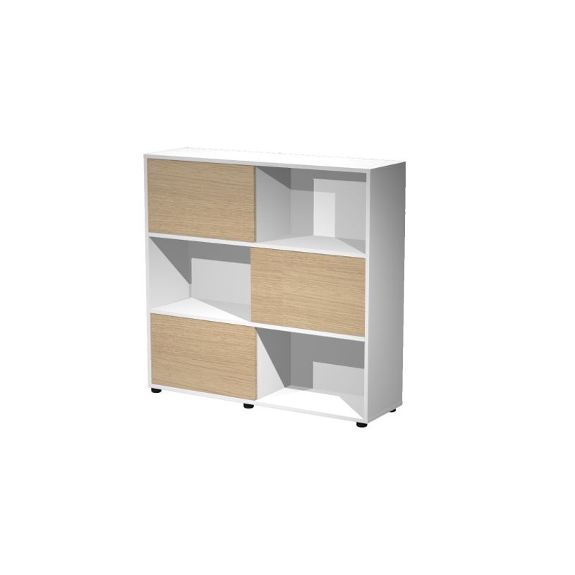 2012349514962-Bibliothèque mi-haute TETRIS  - L120 x H116,2 x P35 - Corps blanc - Portes chêne-P_79441888_1-0