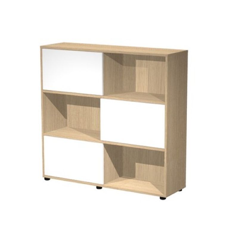 2012349515129-Bibliothèque mi-haute TETRIS  - L120 x H116,2 x P35 - Corps chêne - Portes blanches-P_79441896_1-0