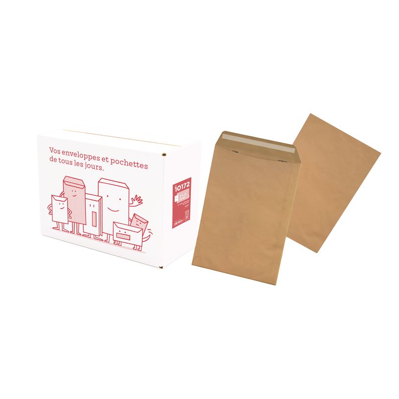 3240180101723-La Couronne - 250 Pochettes  C4 229 x 324 mm - 90 gr - sans fenêtre - kraft brun - bande a-P_94142766_2-0