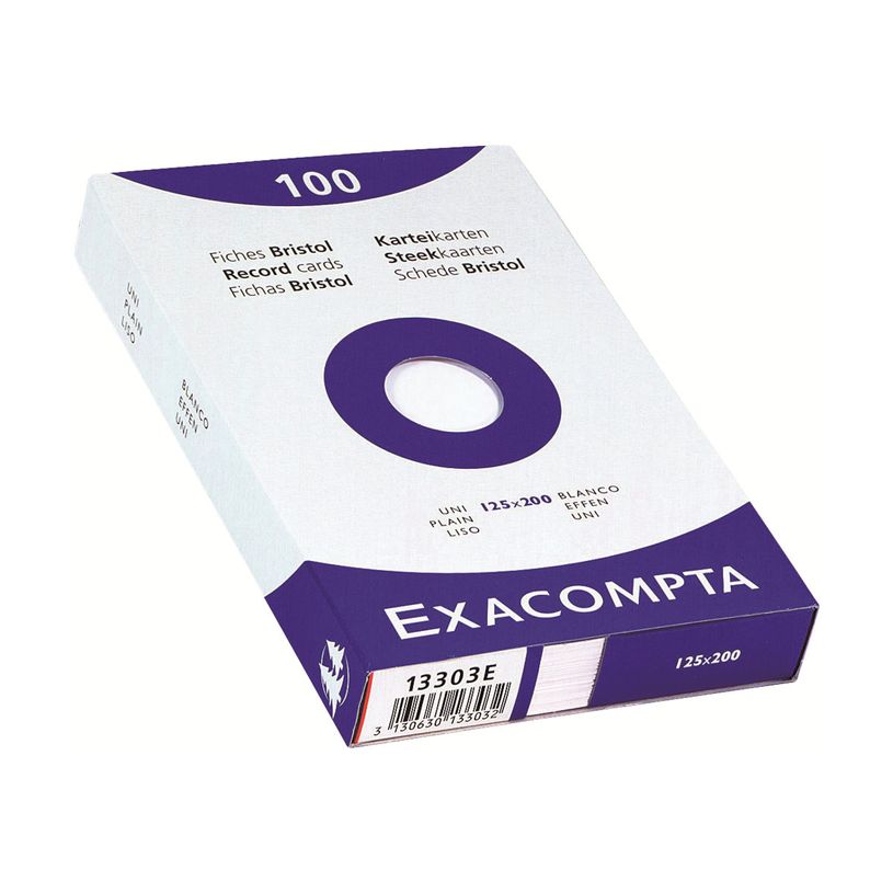 3130630133032-Exacompta - Pack de 100 Fiches Bristol - 12,5 x 20 cm - unies - non perforées - blanc-P_99999793_2-1